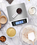 Huge Capacity Digital Kitchen Scale 30kg 66lb With LCD Display Stainless White Featured among baking ingredients on marble countertop.