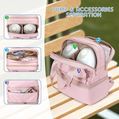 Premium Breast Pump Bag Featuring An Insulated Cooler Compartment For Wearable Pumping Backpack Storage with organized compartments.