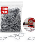One Thousand Heavy Duty Bulk Diamond Tag Fasteners For Fire Extinguisher Inspection Tags in a clear bag with metal clips.