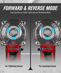 Forward and reverse mode of Brushless Half Inch Cordless Impact Wrench 20V With 3 Speeds Up To 370 Ft Lbs Torque 500 Nm 3.0Ah Battery