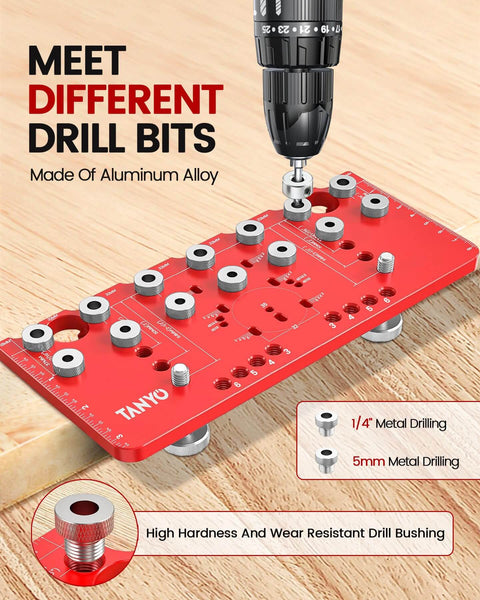 Two In One Shelf Pin And Hinge Jig With Adjustable Quarter Inch Drilling Guides, Lightweight Aluminum Cabinet Hardware Jig For 5mm Straight Holes, A Handy DIYer Woodworking Drill Guide For Cabinets And Shelves with multiple metal drill sleeves