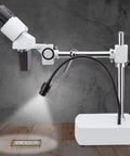 Pro Grade Binocular Stereo Microscope With Long Working Distance Boom Arm For Big Jobs Like Circuit Boards And Dental Appliances With Interchangeable WF10x And WF20x Eyepieces For Sharp Precise Inspection over circuit board