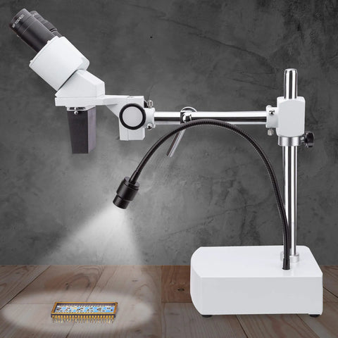 Pro Grade Binocular Stereo Microscope With Long Working Distance Boom Arm For Big Jobs Like Circuit Boards And Dental Appliances With Interchangeable WF10x And WF20x Eyepieces For Sharp Precise Inspection over circuit board