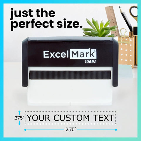 Custom Long Self Inking Rubber Stamp Personalized One Line Office Supplies Re Inkable Six Bold Ink Colors, 2.75" size.