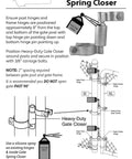 Installation guide showing Chain Link Gate Closer For Gate Frames One And Three Eighths Inches And Two And Three Eighths Inches Posts