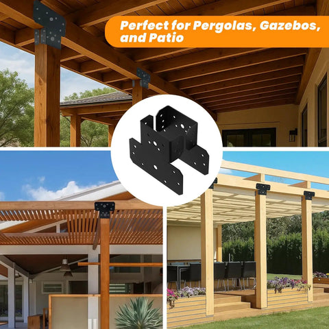 Heavy Duty 6x6 T Brackets For Wood Pergolas And Patios 4 Pack Adjustable 3-Way Post To Beam Connectors Steel With Black E Coat Finish For Gazebos Outdoor Structures