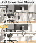 Under Desk Cable Management Tray 31.5 Inch Cord Organizer For Wire Management No Drill Drill Compatible Mounts Home Office Computer Desk Cable Hider White 2 Pack before and after installation comparison