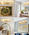 4 Light Crystal Bathroom Vanity Light Fixture Over Mirror With Gold Chrome Finish And Round Shade Wall Sconce Modern Bath Lighting That Delivers Bright Lit Look And Easy Clean Crystal Shades