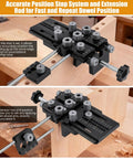 Doweling Jig Kit With Quick Positive Stop And Clamp, Adjustable Doweling Jig For 1/4, 3/8, And 1/2 Inch Drill Bits