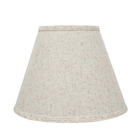Transitional Empire Lamp Shade In Flaxen Linen With Tattersail Pattern, UNO Slip Fitter, Brass Fitter, frontal view