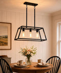 Matte Black Kitchen Island Lighting Fixture With Three Lights Farmhouse Style Pendant Chandelier over dining table