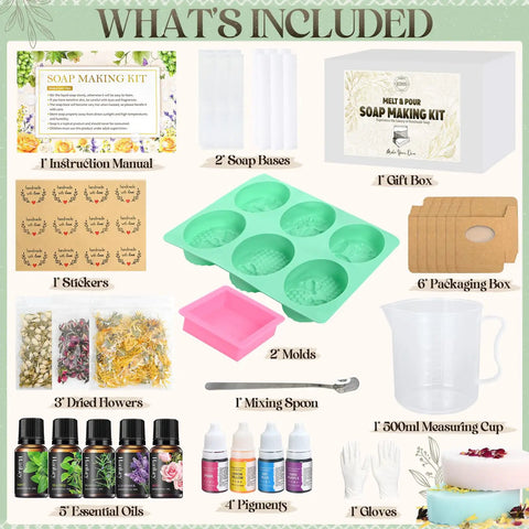 All In One Soap Making Kit For Adults And Teens With Shea Butter Glycerin Melt And Pour Bases Two Molds Four Colorants