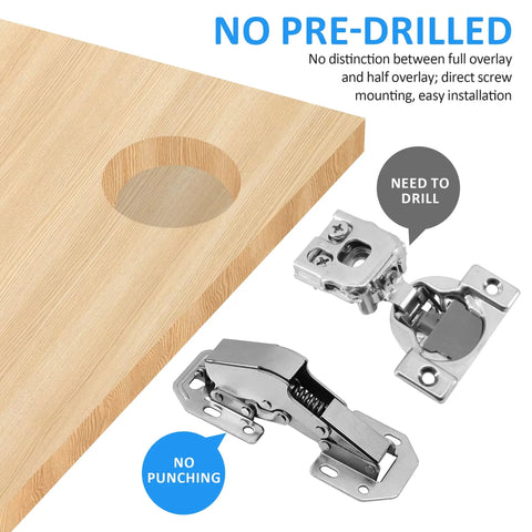Heavy Duty Concealed Cabinet Hinges 4.4 Inch Soft Close With 90 Degree Opening 2 Pack No Pre Drilled Surface Mount Push To Open Cabinet Latches