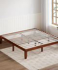 Rock Solid King Platform Bed Frame 14 Inch Profile Genuine Rubber Wood Heavy Duty Slat Support Premium Mattress Foundation Dark Walnut with slats.