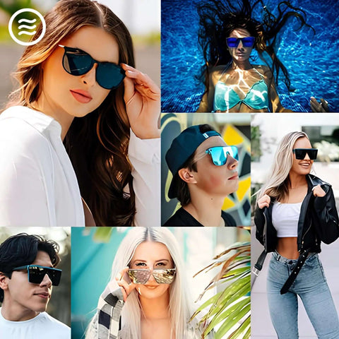 Various people wearing XL Polarized Work Sunglasses For Men And Women With Side Shield Design, featuring UV protection.