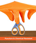 Disposable gloves, orange, 6 mil, raised diamond grip, large size, close-up.