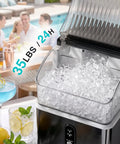 Countertop Nugget Ice Maker Cranks Out 35 Pounds Of Snap Bubble Ice Daily Compact Kitchen Workhorse with clear ice in a glass bin.