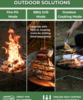 22 Inch Portable Fire Pit For Camping And RV Trips, Ultralight Foldable Round Grill Stand With Carry Bag, Multi Purpose Campfire Cooker For Warmth, BBQ Grilling And Outdoor Meals, Solo A3 showing fire pit and grilling modes