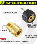 M MINGLE pressure washer adapter set: brass M22 male to 3/8 in quick disconnect and black M22-14mm female; two adapters shown.