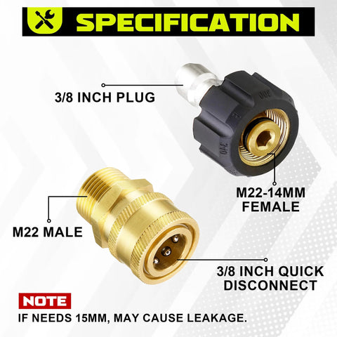 M MINGLE pressure washer adapter set: brass M22 male to 3/8 in quick disconnect and black M22-14mm female; two adapters shown.