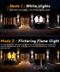 Home exterior with 2 In 1 Solar Wall Lights Outdoor Pack Of 2 With Motion Sensor Flickering Flame And White Light Modes Waterproof Sconce