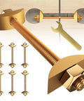 Solid As A Rock Countertop Connector Bolts M8 X 100MM Joint Fasteners showing 6 pieces of durable gold bolts and wrench.