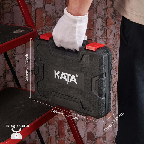 KATA 20-piece hole saw kit in black plastic carrying case with red latches and KATA logo