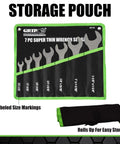Ultra Thin Open End Wrench Set, 7 Piece Wrenches With 1/8 Inch Thickness, storage pouch with labeled sizes, roll-up design