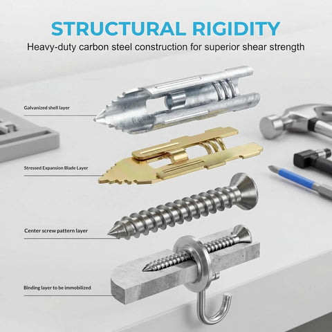 Exploded view of structural rigidity in All In One 420 Piece Drywall Anchors Kit With Self Drilling Metal Plugs Holds Up To 80 Lb