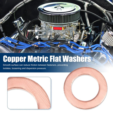 Pro Grade Copper Flat Washers M8 X 13mm X 1mm Sealing Rings for Screws Bolts and Nuts Universal Metric Hardware in engine compartment.