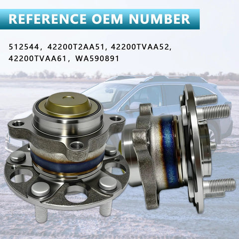 Pair 512544 Rear Wheel Bearing Hub Assembly For Acura TLX 2015-2020 And Accord 2013-2023, ABS, 5-Lug, OEM-Style Replacement.