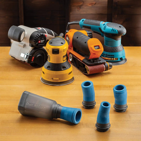 FlexiPort Dust Canister With Four Flexible Couplers For Power Tools 10 Micron Air Filtration on a workshop table