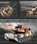 Image of 1 18 Scale RC Tank With Realistic M1A2 Metal Chassis, 2 4G Remote Control, Fires BBs, Smoke Lights Sound And Recoil, showcasing turret rotation.