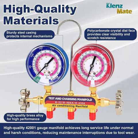 Professional Grade Heavy Duty Shop Ready Hvac Manifold Gauge Set Featuring Brass Valves And Color Coded Dials Designed For R22 R404a R410a Refrigerant Charging Leak Detection Ac Repair