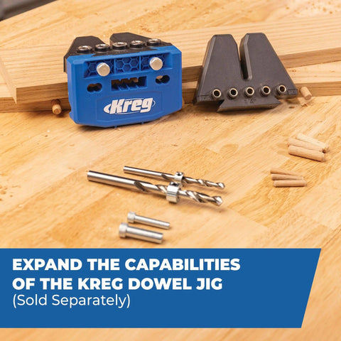 One Half Inch Dowel Jig Upgrade Kit with Hardened Steel Drill Guides for Pro Grade Ultra Precise Straight Dowel Holes and Alignment Pin