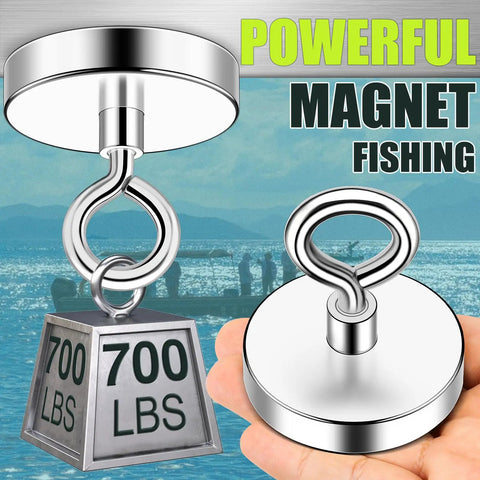 Powerful 700 Pound Neodymium Fishing Magnets With Eyebolt And Countersunk Hole For River Retrieval And Magnetic Fishing Heavy Duty Gear For Lure And Hook Recovery And Debris