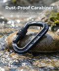 Beefy 12kN Heavy Duty Carabiner Clips With Ultralight Screw Lock Locking Design on wet rock in stream