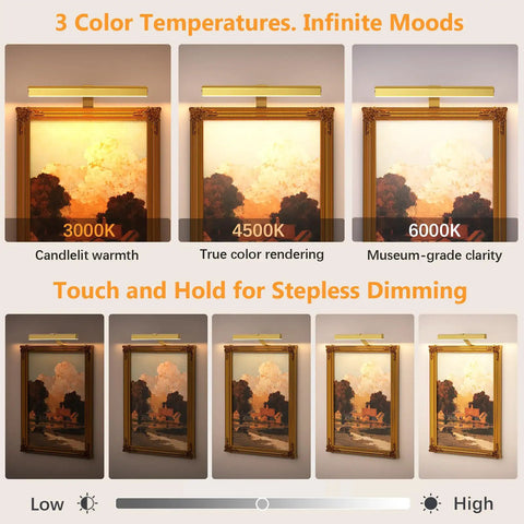 Dreamy Insert Picture Light Offering Straightforward Zero Drill Mounting And Smooth Magnetic Attachment For Hassle Free Wall Frame Illumination That Is An Absolute Game Changer showcasing 3 color temperature settings.