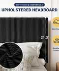 Ultra Legit Comfy Queen Bed Frame With Adjustable Corduroy Headboard And Sleek Black Platform Design For Your Bedroom Glow Up Easy Peasy Setup Solid Build Quality with detailed breathable corduroy.