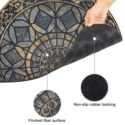Close-up of non-slip rubber backing and flocked fiber surface of a doormat for Heavy Duty Rubber Back Entrance Mat 24x36 Inches For High Traffic Areas Doormat Front Door Rug Outdoor Grippy Non Slip Low Profile Grey Built Tough For Garage Patio