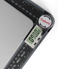 Pro Level Digital Angle Finder Protractor displaying 90 degrees on a bright LCD screen with ruler measurement markings.