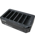 Heavy Hitter USB Three Zero Six Bay Hard Drive Duplicator fits two point five and three point five inch SATA drives, black design.