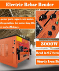 Built Tough Electric Rebar Bender Cutter, 3000W Hydraulic Steel Bar Bending Machine showing controls and sturdy iron body.