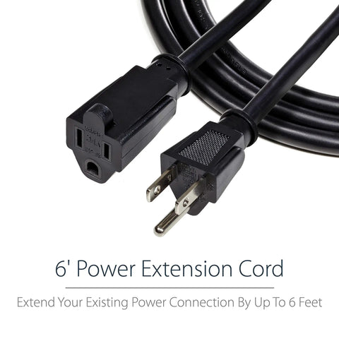 6 Foot NEMA 5-15R To NEMA 5-15P Power Extension Cord For Home Office And Workstations, 125V 13A, 16 AWG indoor use UL Listed
