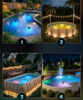 Floating Pool Lights With Connectable LED String Lights, 38 Foot Waterproof Outdoor Lighting Kit illuminating backyard pools.