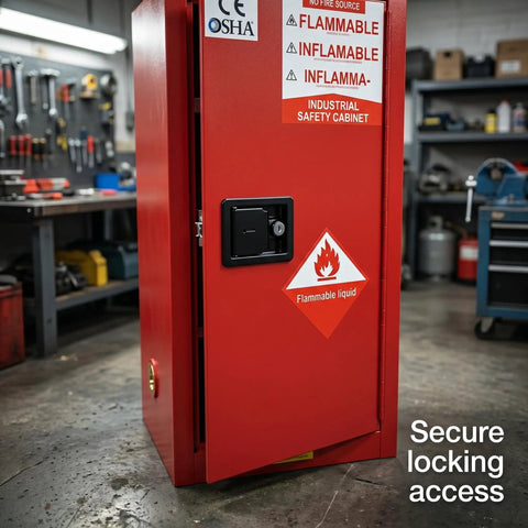 Heavy Duty 34 Gallon Flammable Safety Cabinet Rock Solid American Steel Workhorse OSHA Compliant Antistatic Grounding Fire Resistant Workshop Garage Storage Locker