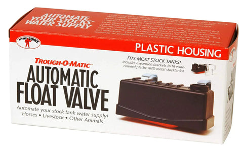 Trough-O-Matic Stock Water Tank Workhorse With Float Valve, Plastic Housing, Expansion Brackets, 245 GPH Flow, 20 To 50 PSI, High Grade Polystyrene, Hose-Ready Three Quarter Inch Inlet, Black boxed float valve for stock tanks