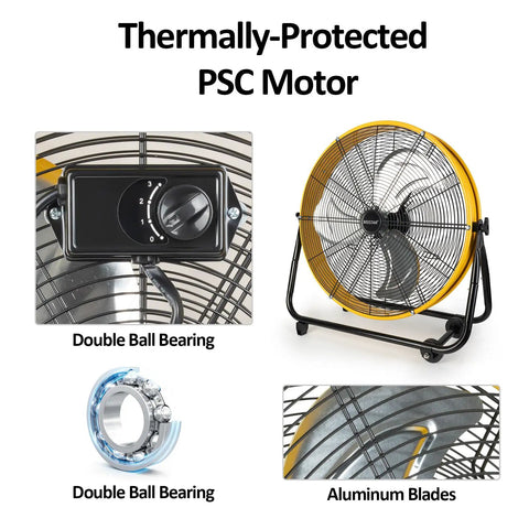Beast 24 Inch Industrial Drum Fan High Velocity Heavy Duty Metal Blower 8800 CFM 3 Speed Tilt 360 Degree 1/3 HP Motor details