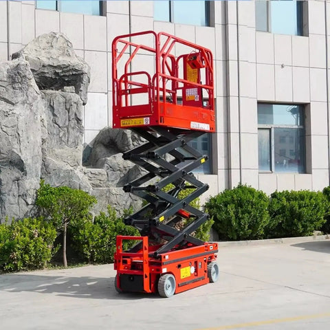 Pro Grade Hydraulic Lift Table For Warehouse Loading And Heavy Cargo Transfer Built Tough Workhorse Platform elevated outdoors next to rocks.