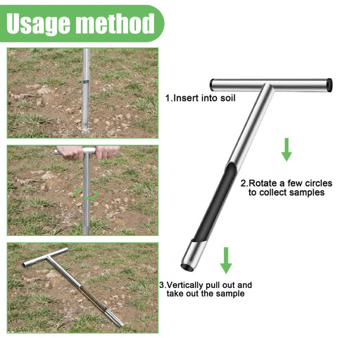 Demonstration of 12 Inch Stainless Steel Soil Probe Rod With T Handle For Quick Dirt Testing Includes Soil Sample Kit Heavy Duty Garden Tool